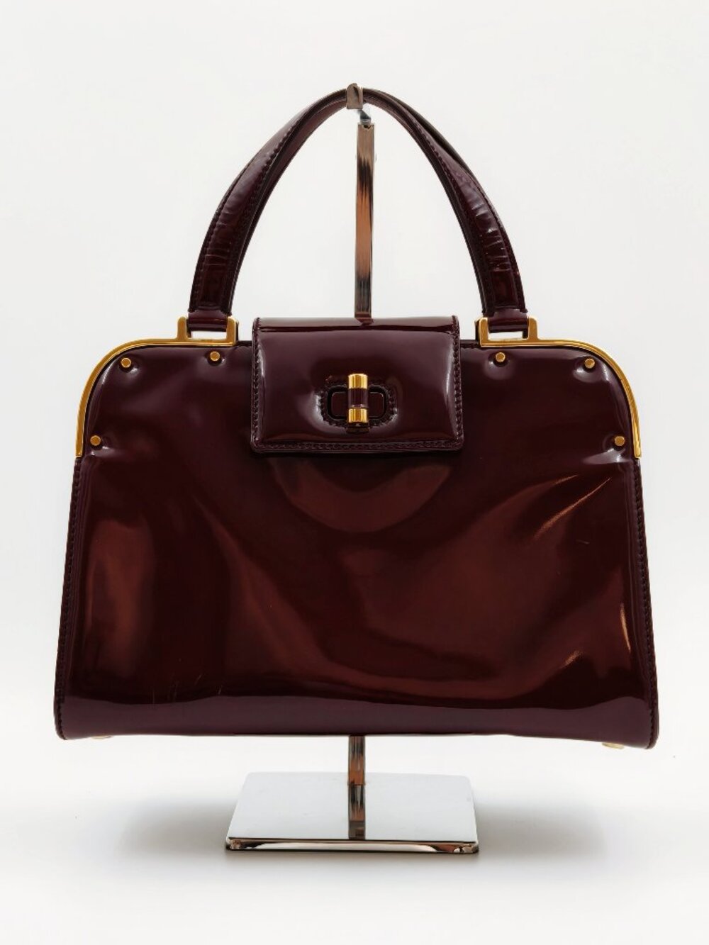 YSL Yves Saint Laurent Uptown Burgundy Patent Leather Satchel Top Handle Bag